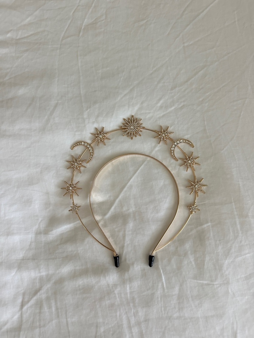 Celestial Halo Headband Gold Moon Stars Metal Sparkly